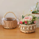 Axyaa Hand-Woven Rattan Flower Girl Basket with Handle for Wedding Flower Arrangement