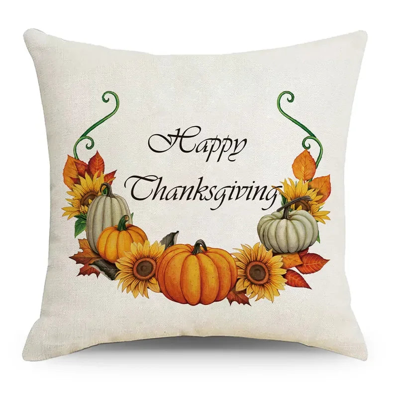 Axyaa Autumn Pumpkin Cushion Cover 18x18 Inches - Modern Thanksgiving Decor Pillowcase