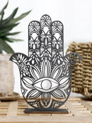 Black Wooden Hamsa Hand Evil Eye Desk Decor by Axyaa