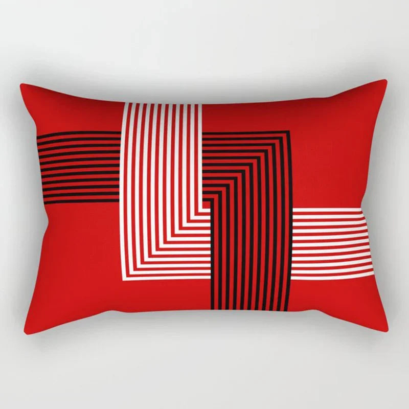 Axyaa Patchwork Stripe Polyester Cushion Cover, Classic Black Red Series, Geometric Design