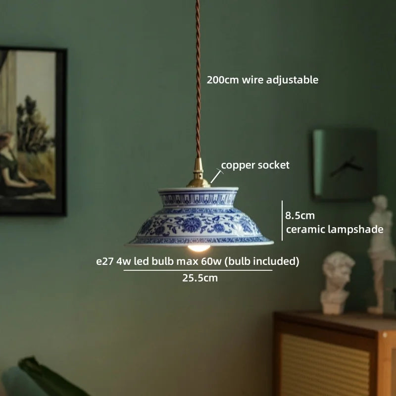 Axyaa White Ceramic Copper LED Pendant Lamp for Bedroom and Dining Table