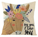 Axyaa Kawaii Flower Linen Pillow Case 45x45 cm Cute Animal Cushion Cover