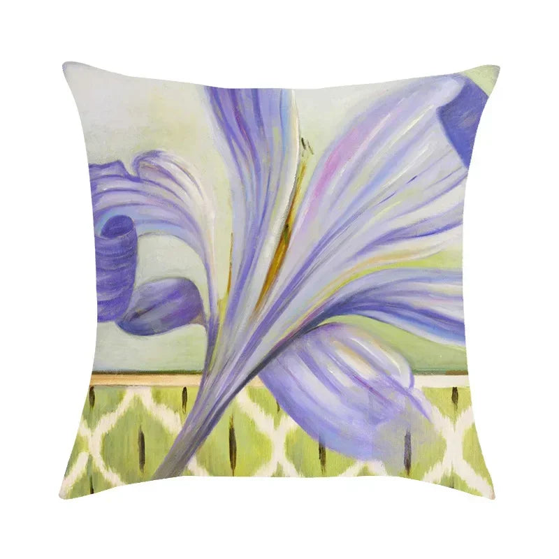 Vintage European Lily Oil Painting Linen Cushion Cover by Axyaa - 45X45CM
