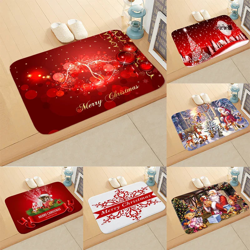Santa Welcome Mat: Axyaa Christmas Claus Print Carpet for Home Decoration