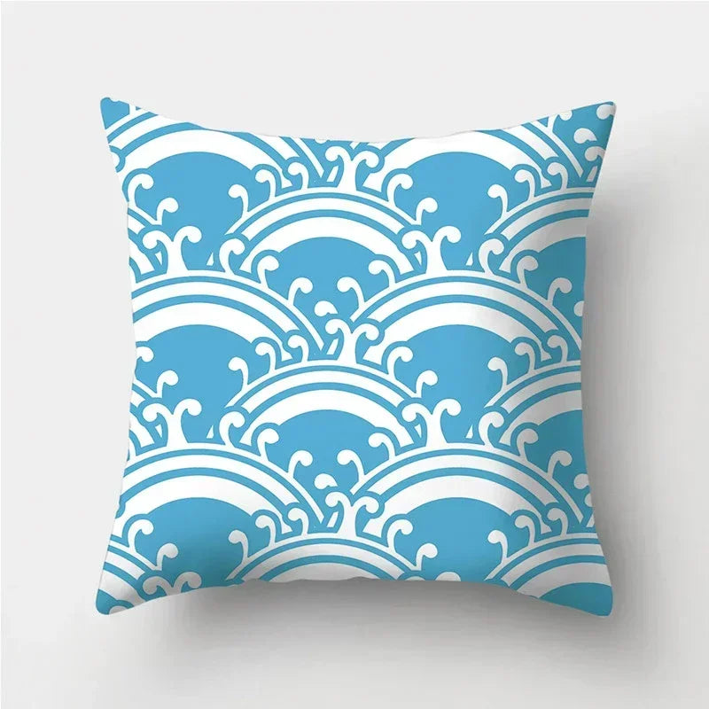 Axyaa Blue Geometric Pattern Cushion Cover for Living Room Sofa Decoration