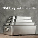 Axya 304 Stainless Steel Plate Metal Tray with Handle - Square Baking Dish BBQ Storage Tray