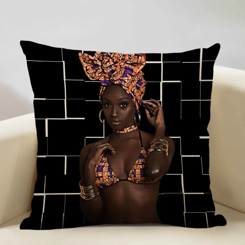 Axyaa African Retro Fashion Girl Sofa Cushion Cover 45x45cm Home Decor Pillow Cover