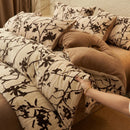 Luxury Milk Velvet Bedding Set, Floral Duvet Cover, Warm Flannel Fleece Linens