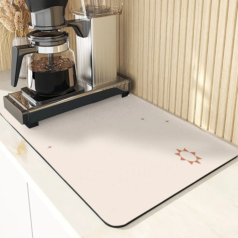 Axyaa Diatomite Kitchen Mat: Flowers Pattern Table Decor & Cup Holder