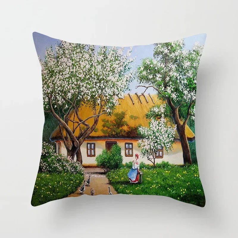 American Country Oil Painting Landscape Pillowcase by Axyaa for Home & Office Decor