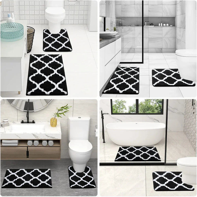 Axyaa 2-Piece Shaggy Bathroom Rug Set with U-Shaped Toilet Mat