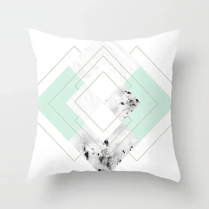 Light Blue Green Mint Geometric Print Boho Pillowcase Set by Axyaa