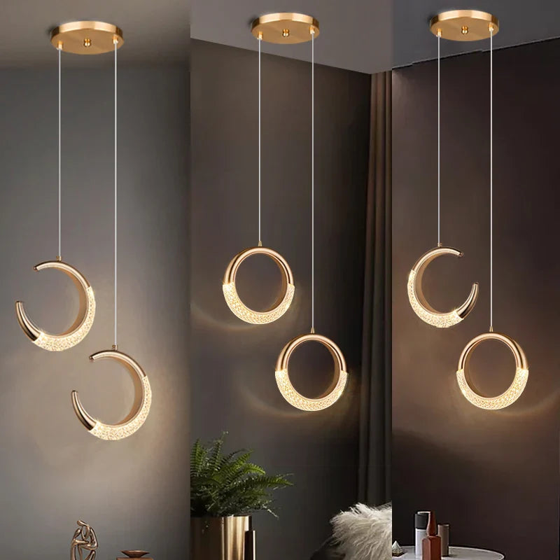 Axya Acrylic LED Pendant Moon Ring Ceiling Wall Lamps Lustre Home Lighting