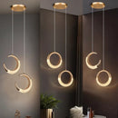 Axyaa Modern LED Pendant Lights Moon Ring Acrylic Alloy Indoor Ceiling and Wall Lamps for Home Decor