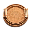 Axyaa Round Rattan Tray with Wooden Handle, Multipurpose Serving Tray for Home Kitchen