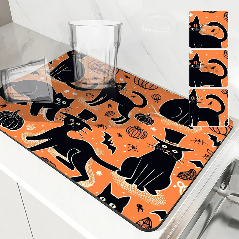 Axyaa Halloween Bat Head Dish Drying Mat