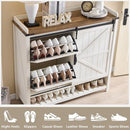 Axyaa Farmhouse Shoe Storage: 2 Flip Drawers, Sliding Door, 4-Tier Shelves