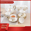 Axya Golden Coffee Pot & Cups Saucer Set - Luxury Ceramic Tea Set