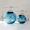 Blue Glass Vase with Medusa Embossed Flower Design by Axyaa