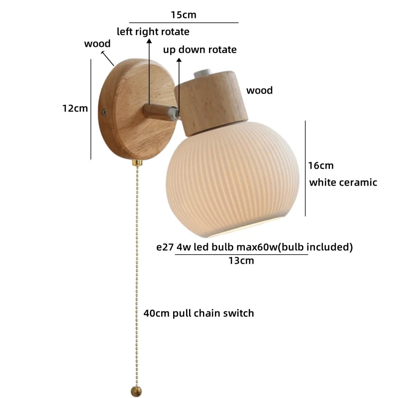 Axyaa Ceramic LED Wall Sconce: Nordic Minimalist White Bedroom Light