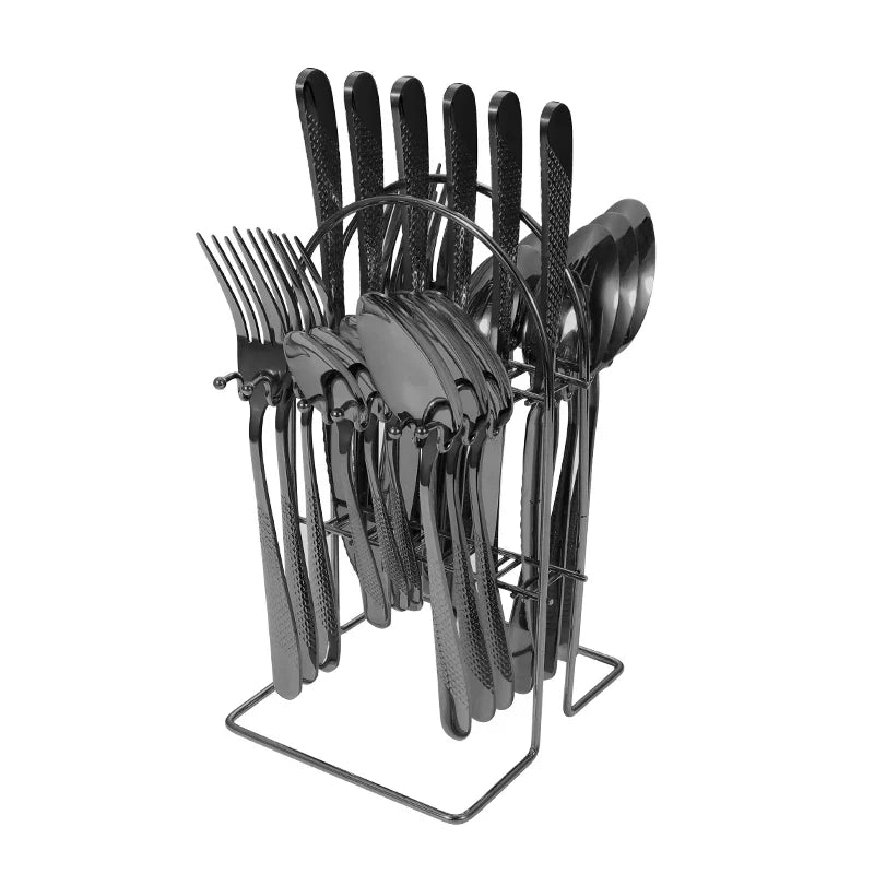 Axyaa Stainless Steel Tableware Set: Steak Knife, Fork, Dessert Spoon - 24pcs