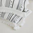 Axyaa Striped Furball Duvet Set with Tassels - King/Queen Size Bedding