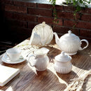 Axya Embossed Leaf Pattern White Ceramic Coffee Teapot Set