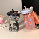 Axyaa 560ml Star Glass Water Bottle with Lid and Straw
