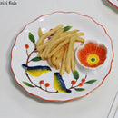 Axyaa Ceramic Magpie Plate - Hand Drawn Dumpling & Snack Serving Plate for Molecular Cuisine