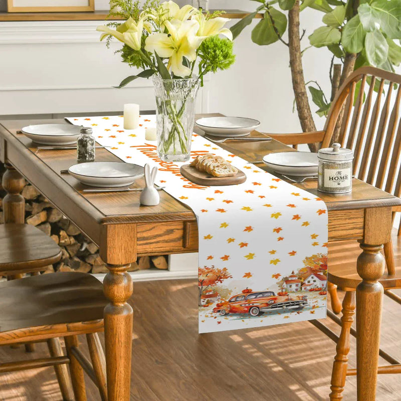 Axyaa Thanksgiving Table Runner Pumpkin Maple Leaf Decor for Dining Coffee Table