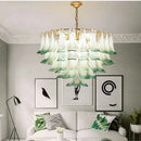 Axyaa Green Glass Lustre Pendant Lights with Metal Plate & Chain Hanging Lamp