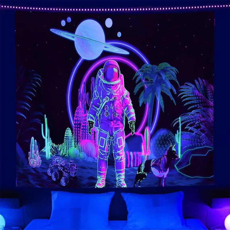 Axyaa Black Light Astronaut Tapestry - UV Reactive Starry Sky Wall Hanging