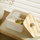 Axyaa 4-Grid Qtip Holder Dispenser Cotton Swab Balls Box Flossers Case Storage