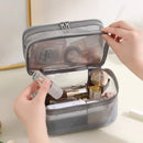 Axyaa Mesh Travel Cosmetic Bag, 2 Layer Toiletry Organizer for Women, Large Capacity Makeup Storage