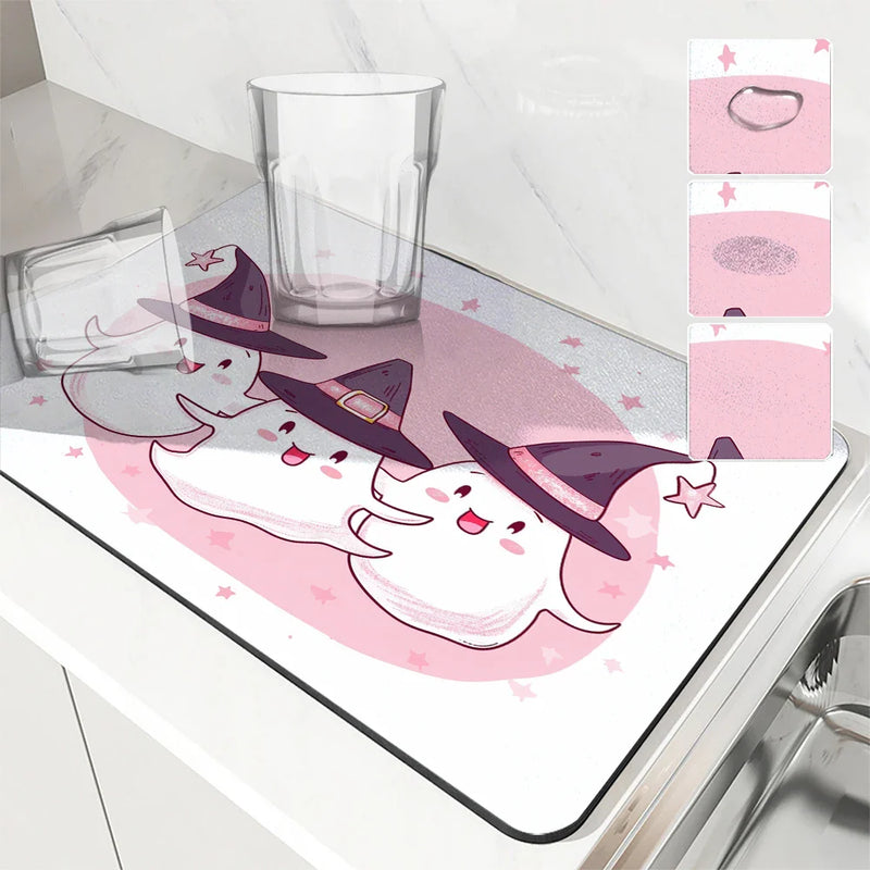 Axyaa Halloween Ghost Draining Mat - Quick Dry Kitchen & Bathroom Drain Pad