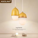 Axyaa Nordic Wood Grain Pendant Light in Milk White for Home Illumination