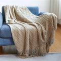 Axyaa Classic Houndstooth Plaid Knit Throw Blanket with Tassels