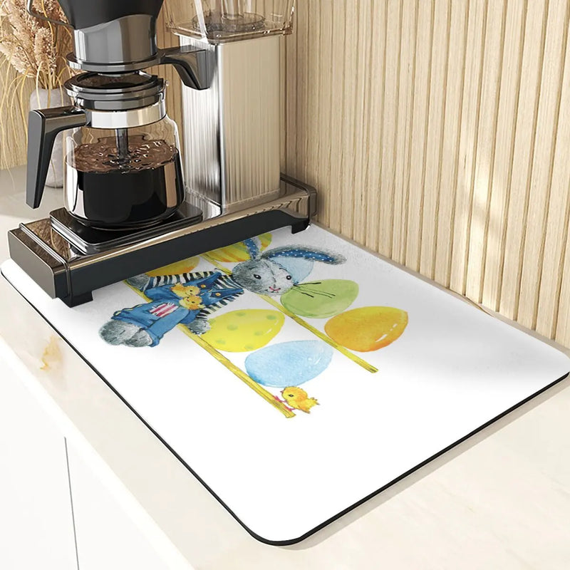 Easter Rabbit Print Kitchen Drying Mat Set by Axyaa
