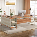Axyaa 78" L-Shaped Executive Desk with Cabinet and Drawer, Modern Home Office Business Desk