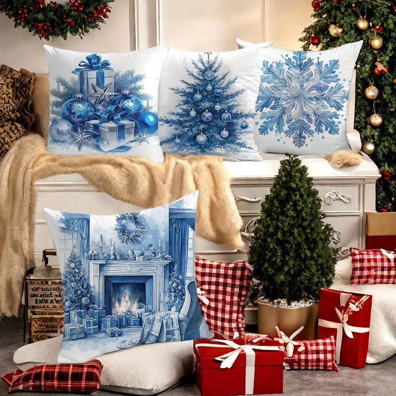 Axyaa Blue Gift Box Stove Pillowcase - Home Room Decor & Sofa Cushion Cover