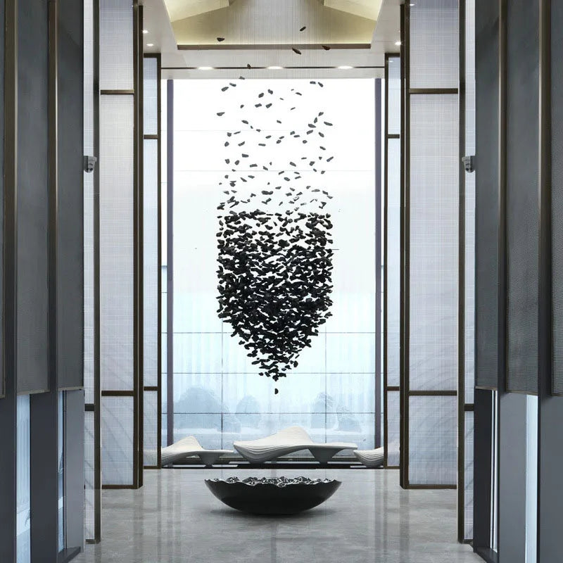 Axyaa Stone Crystal Chandelier: Large Modern LED Lighting for Staircase & Hallway