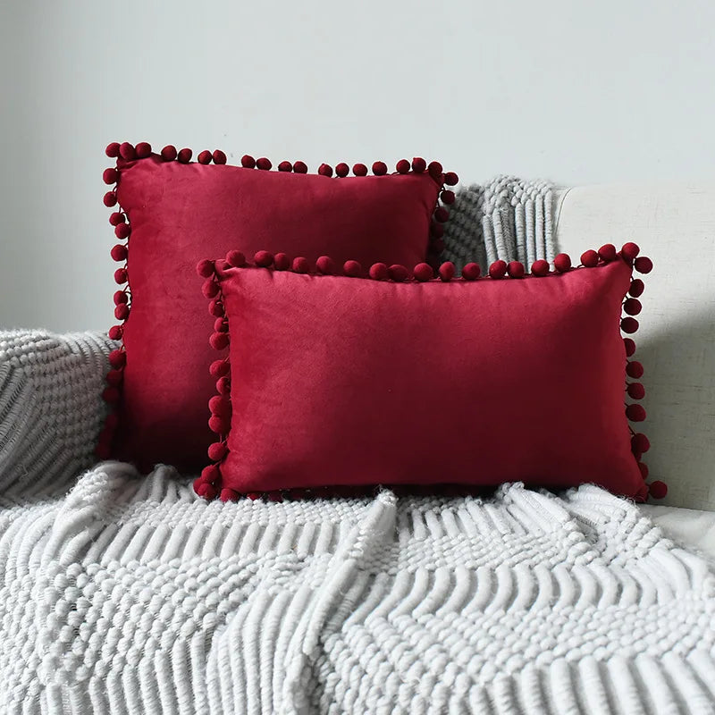 Axyaa Velvet Cushion Cover with Tassels Fringe - Soft Decorative Boho Pillows