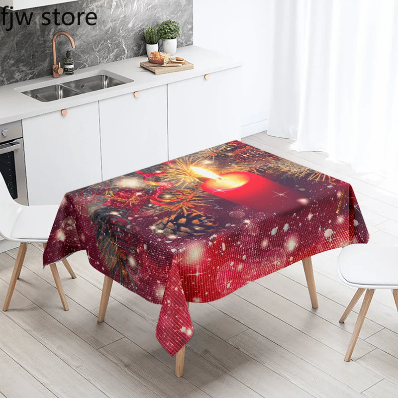 Axyaa Christmas Candle Printed Tablecloth Set