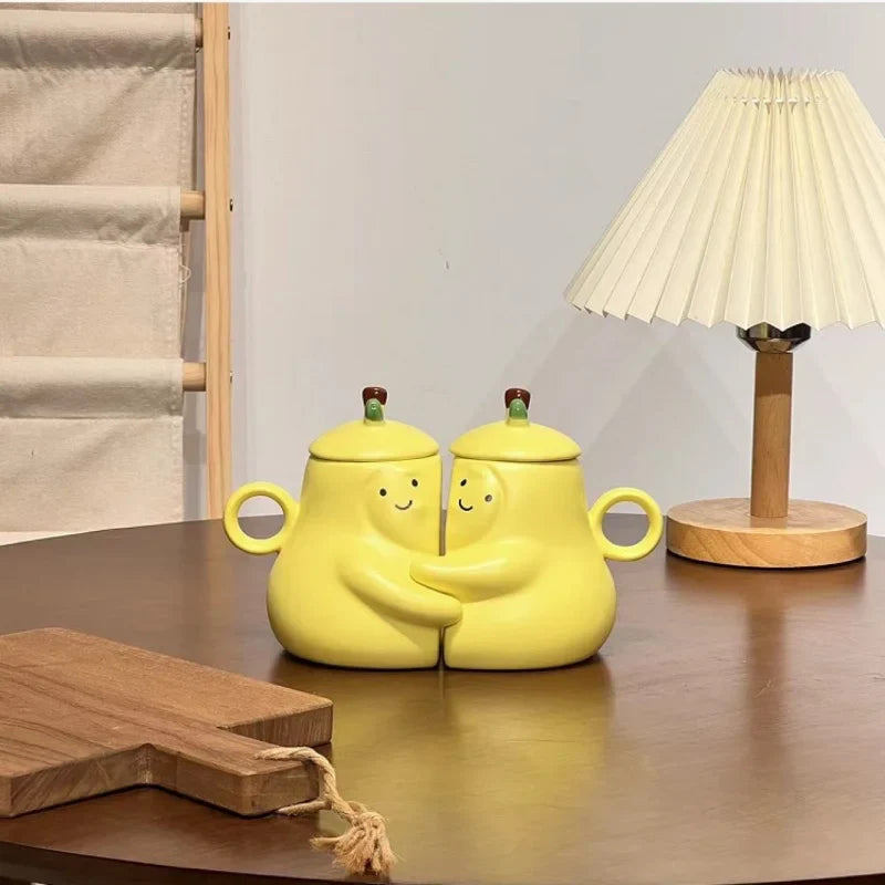 Axyaa Ceramic Couples Pear Mugs - Hugging Pear Milk Cups