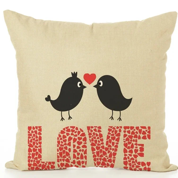Axyaa Cartoon Couple Linen Pillowcase: Cute Room Decor & Valentine's Day Gift
