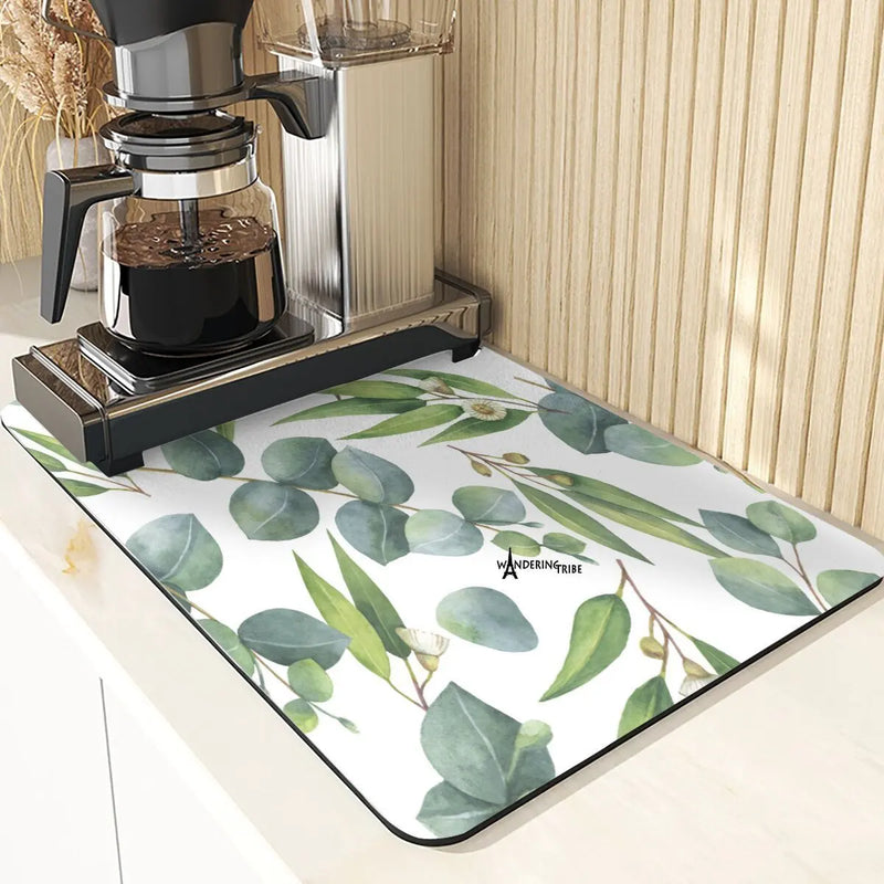 Axyaa Leaf Print Coasters & Drying Mat Set for Kitchen Essentials