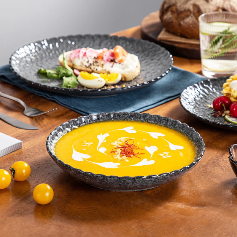 Axya Chrys Grey Ceramic Dinnerware Set for 6/12, Service for 12/24 Piece