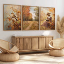Rustic Canvas Posters Set for Autumn Farmhouse Decor by Axyaa: Reading Books, Forest, Bird Tree