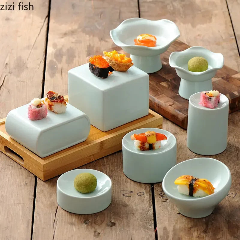 Axya Ceramic Plate Set: Sushi, Cake Stand, Dessert Dishes, Solid Color Tableware