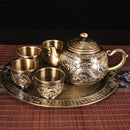 Axya Dragon Phoenix Metal Tea Set Tray 6 Teacup Teapot Teaware Utensils
